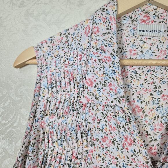 White Stag Maxi Dress M Pink Ditsy Floral Cottagecore Button Front - Picture 2 of 2